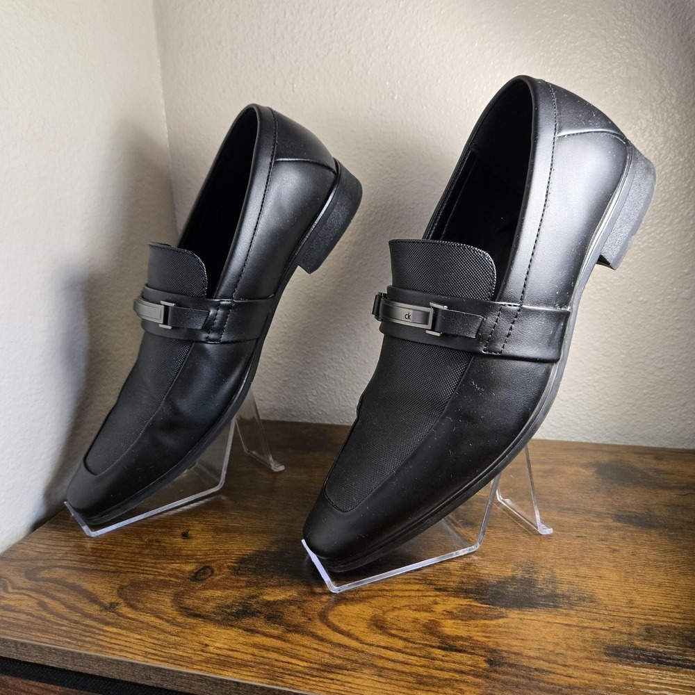 Calvin Klein Shoes Mens Size 10 Black Monk Strap Dress Slip On Square Toe Logo - Picture 3 of 8